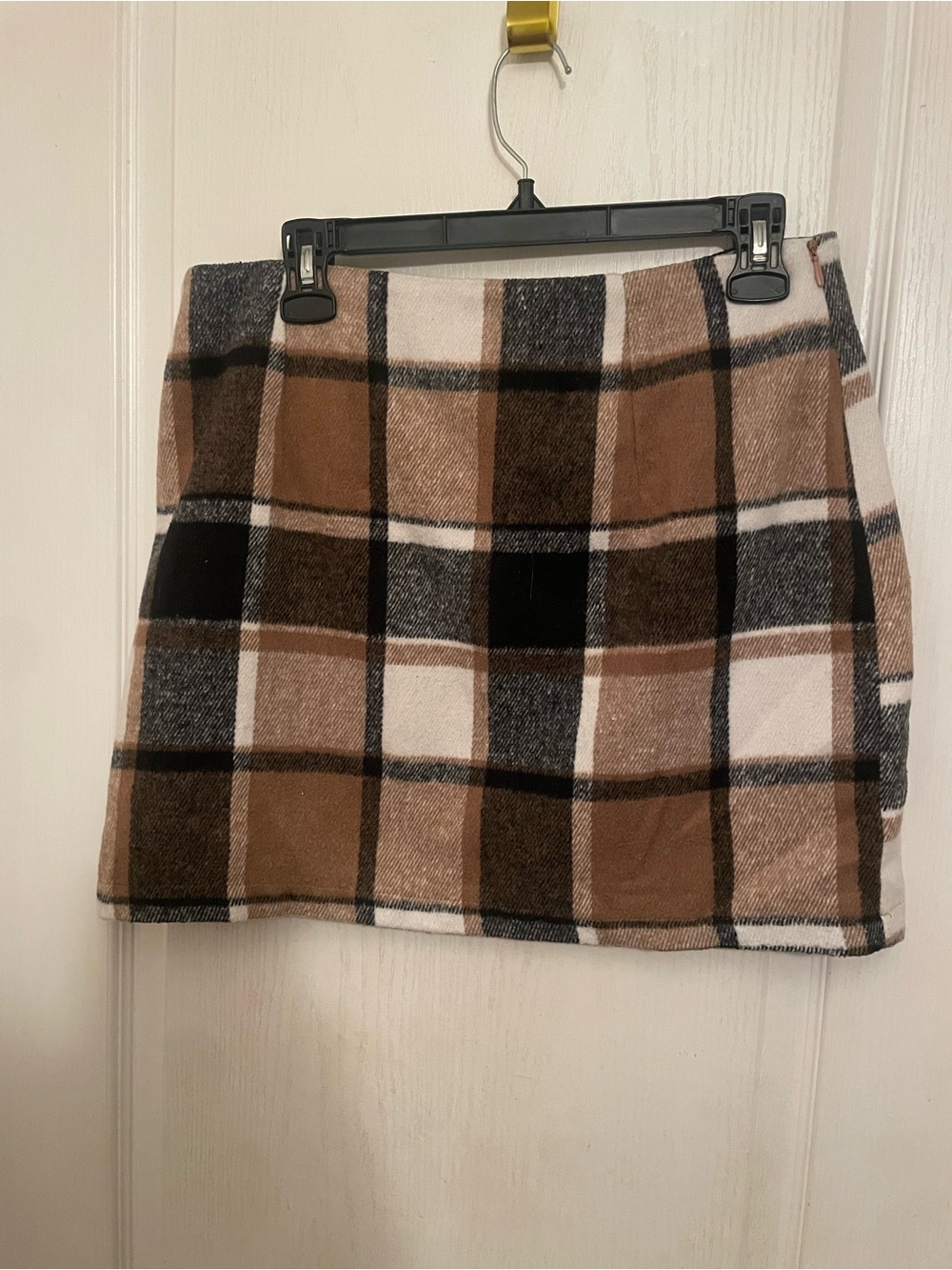 Plaid Mini Skirt in Brown and Cream Tones